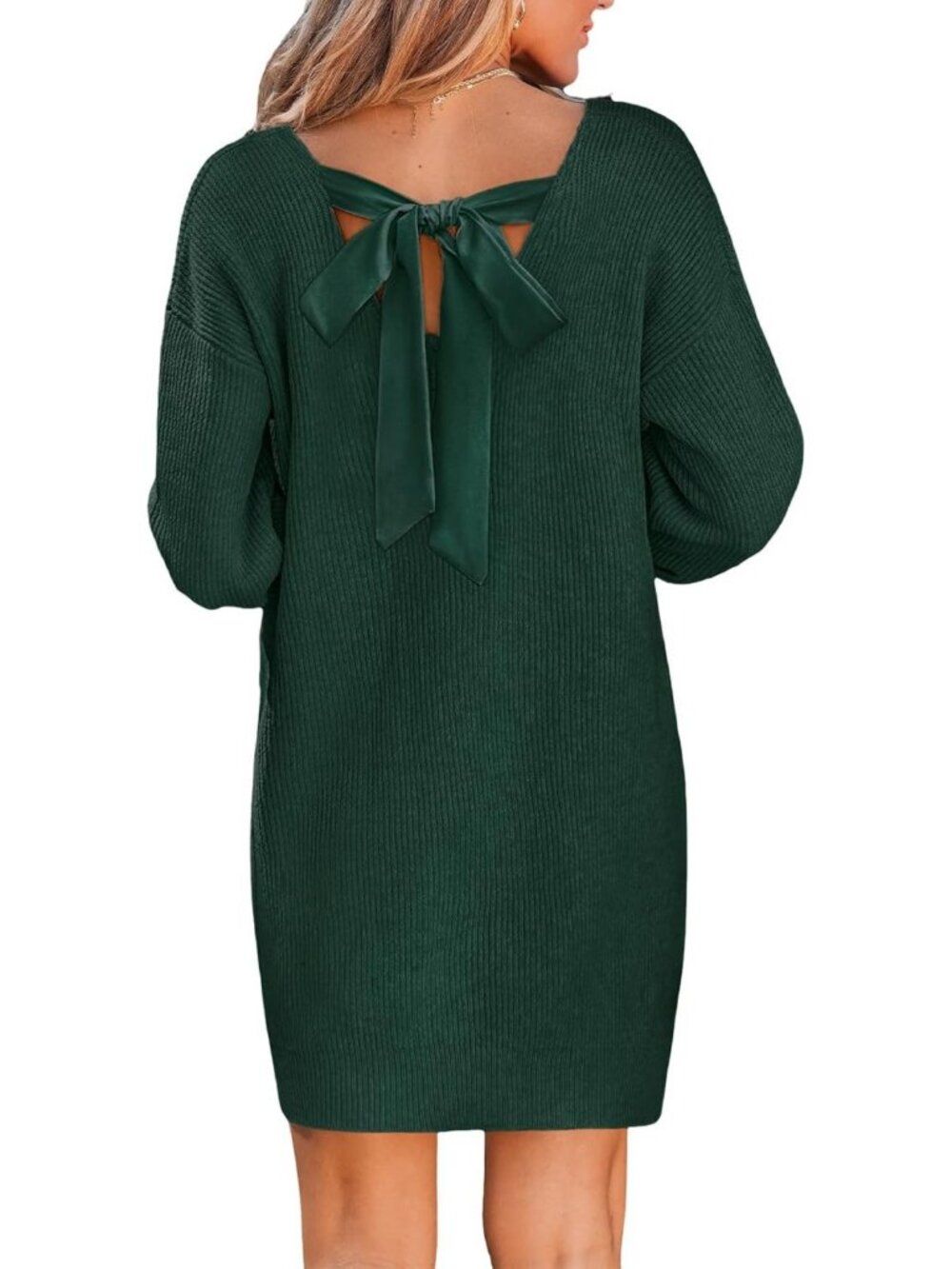Chic Long Sleeve Bow Sweater Dress | Fall Ribbed Knit Mini Dress for Women